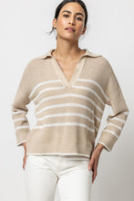 Load image into Gallery viewer, Lilla P  Textured Stripe Polo Sweater
