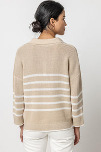 Lilla P  Textured Stripe Polo Sweater