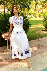 Azure and Indigo White Paradise Maxi Dress